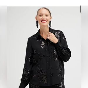 Chico's Black Sequin Button Down Shirt